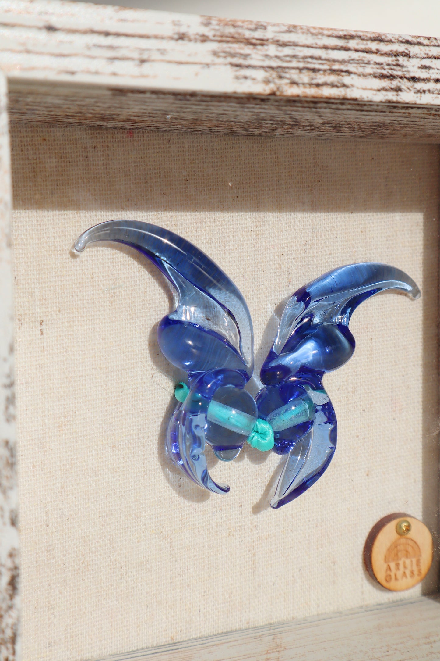 Perfectly Imperfect 40% off - Blue Jade Glass Butterfly in 5.5” x 5.5” Shadowbox