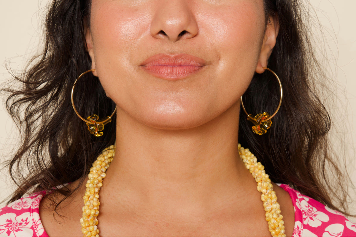 Large Puakenikeni Flower Hoop Earrings