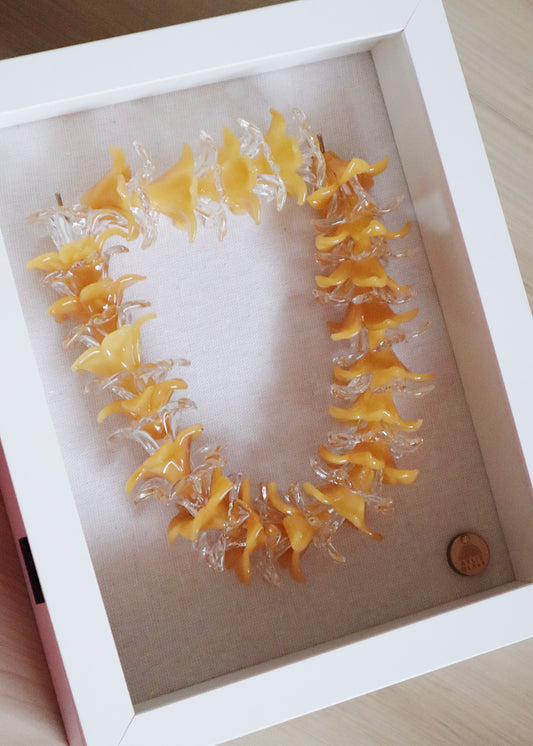 Perfectly Imperfect 40% OFF - Pua Melia Plumeria Glass Lei in 8.5" x 10" Shadowbox