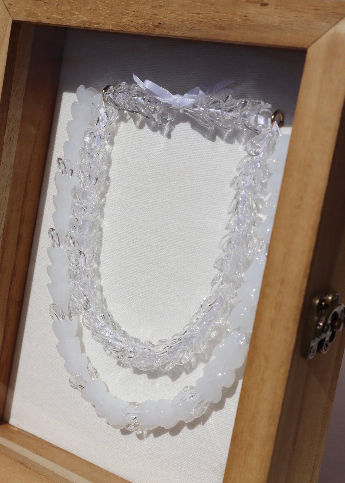 Pikake Glass Lei in 8" x 10" Shadowbox