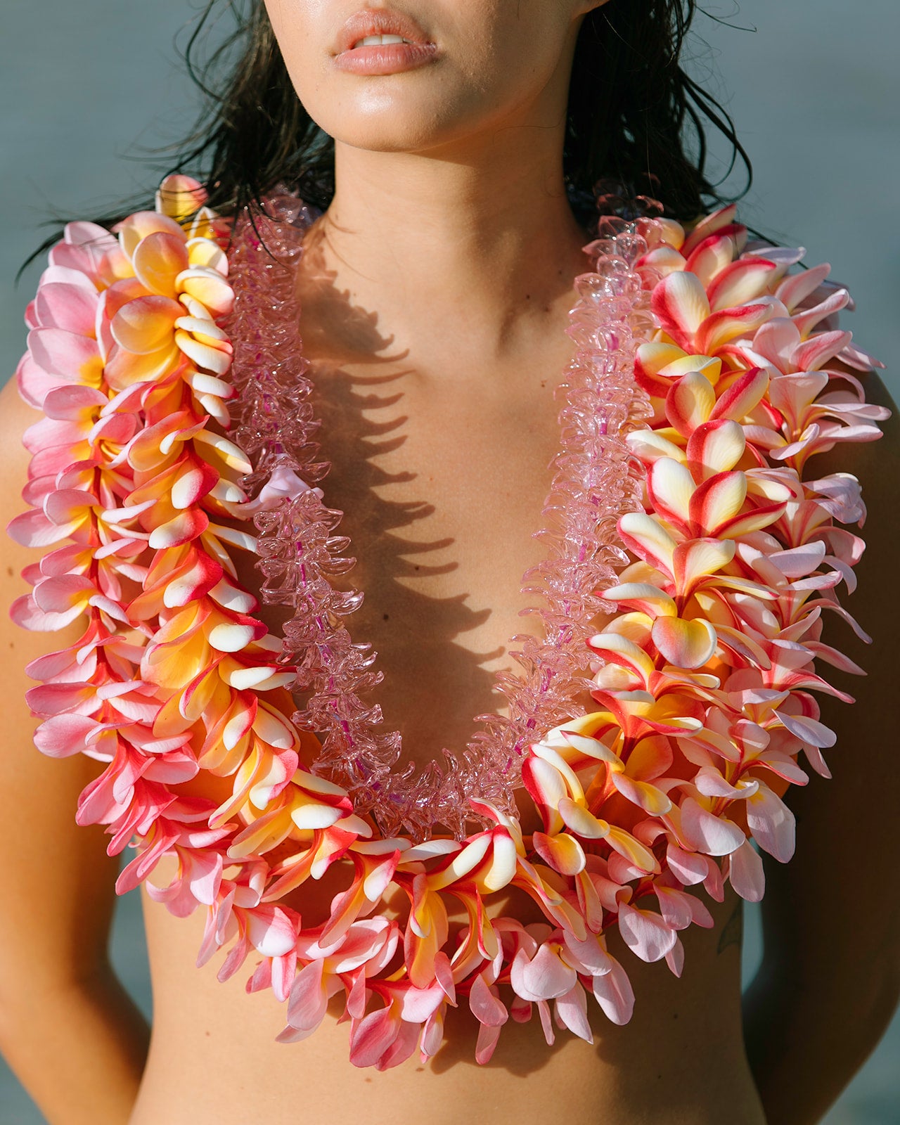 Full Glass Forever Lei in Pink Pua Melia Plumeria