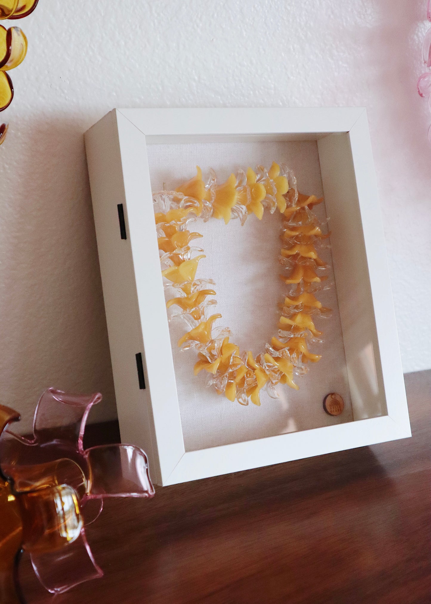 Perfectly Imperfect 40% OFF - Pua Melia Plumeria Glass Lei in 8.5" x 10" Shadowbox