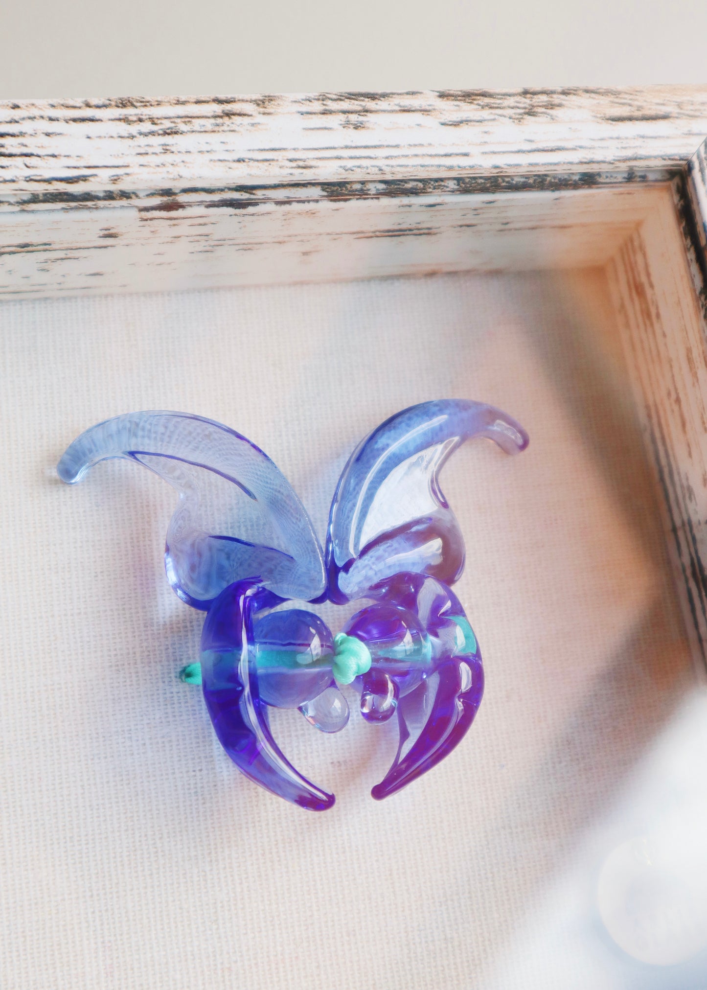 Blue Jade Glass Butterfly in 5.5” x 5.5” Shadowbox