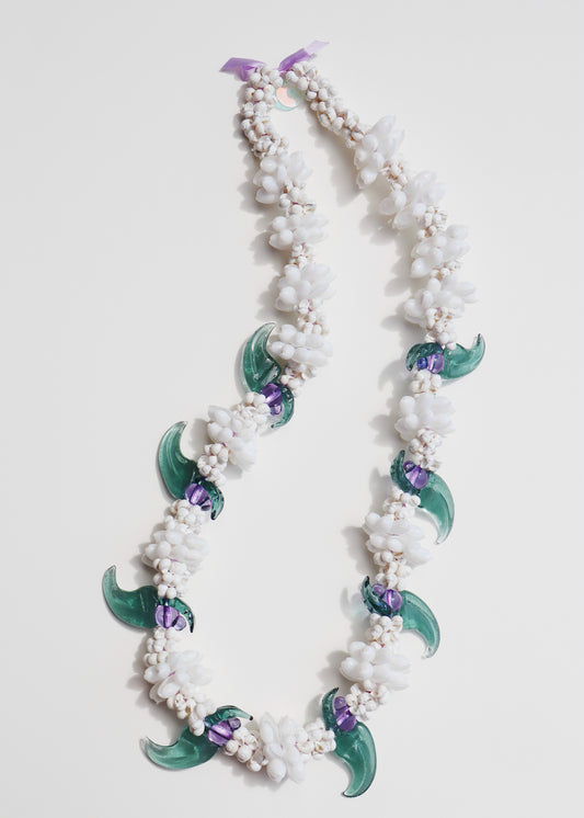 LIMITED EDITION COLOR ~ Blue Jade Mixed Shell Lei with 8 Pua