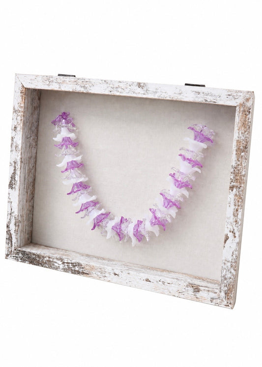 Perfectly Imperfect 40% OFF - Purple Mixed Pua Melia Plumeria Lei 11" x 14" Shadow Box