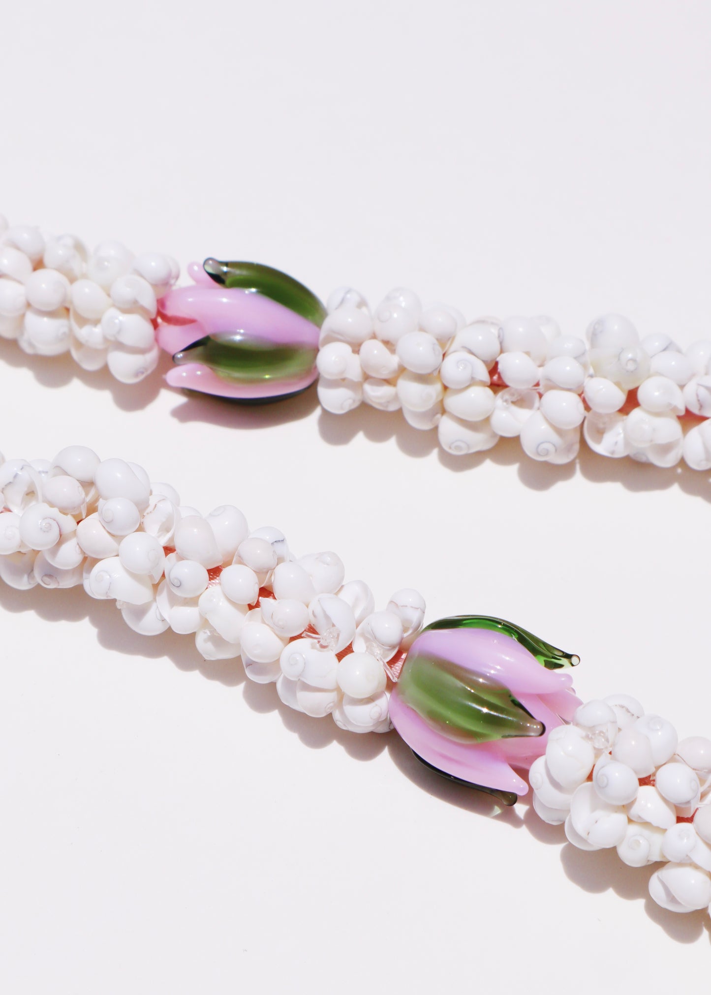 Lokelani Rose Mongo Shell Lei with 2 Glass Pua
