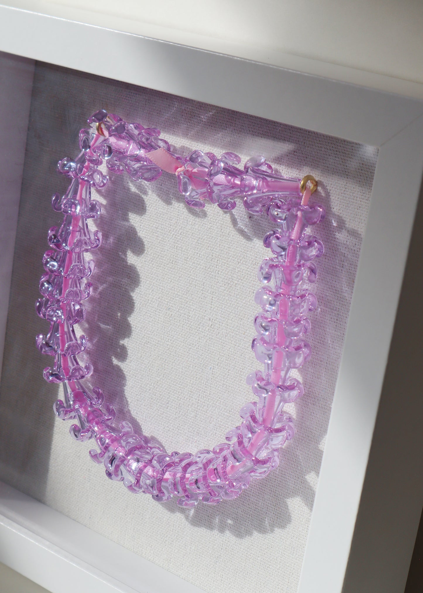Perfectly Imperfect 40% OFF - Purple Puakenikeni Glass Lei in 9" x 9" Shadowbox
