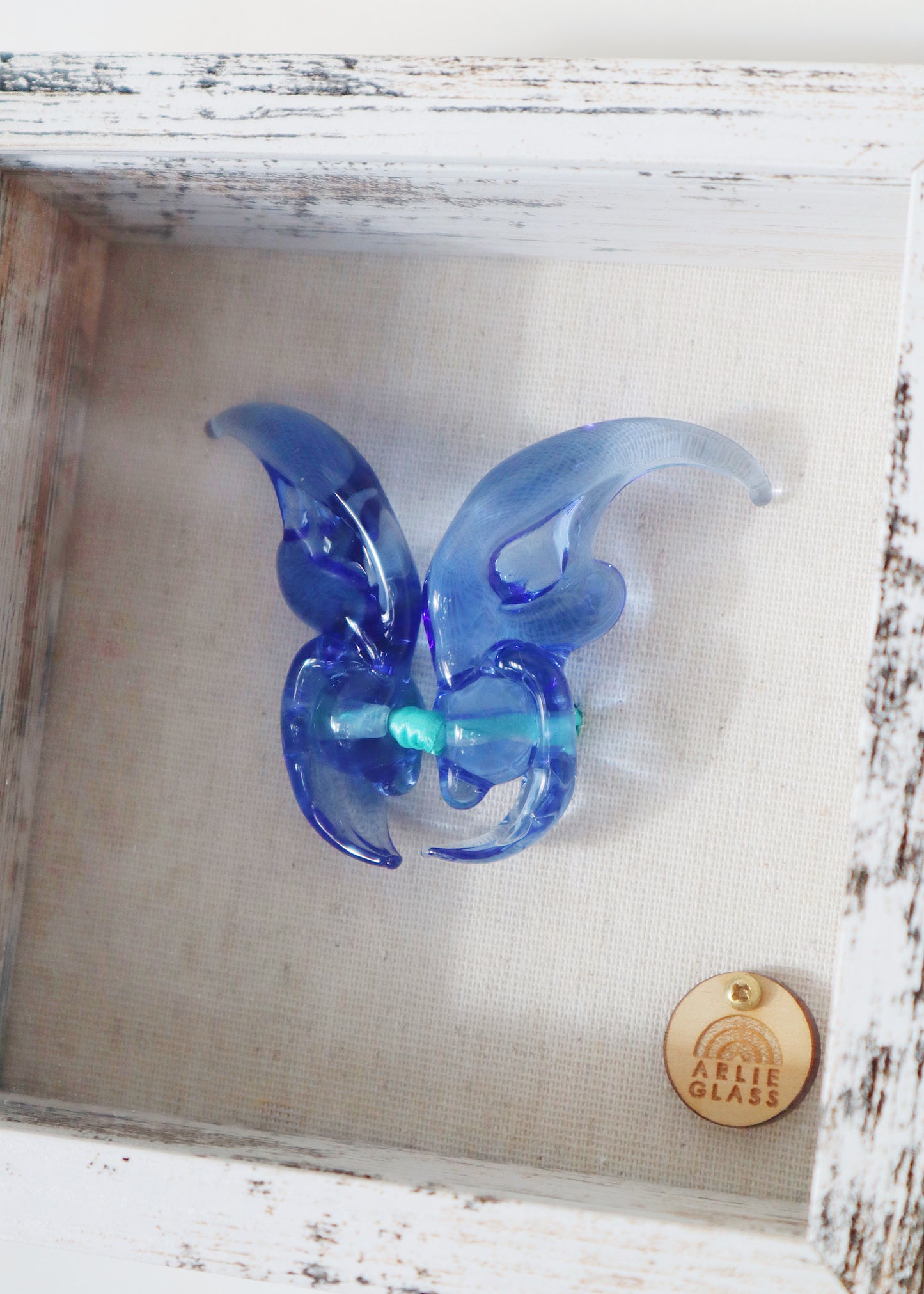 Perfectly Imperfect 50% off - Blue Jade Glass Butterfly in 5.5” x 5.5” Shadowbox