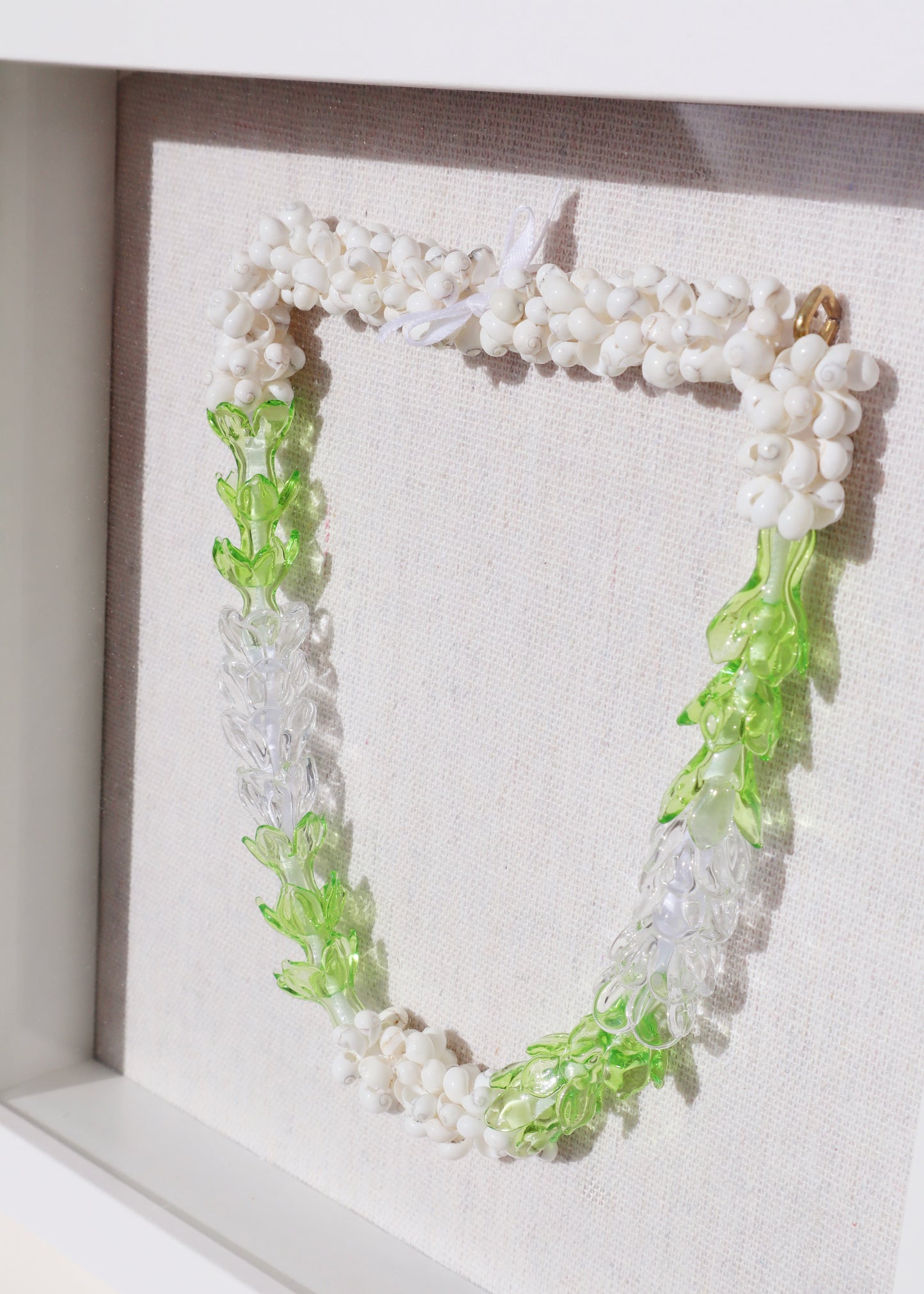 Perfectly Imperfect 40% OFF - Pikake & Pakalana Glass Mongo Shell Lei in 9" x 9" Shadowbox