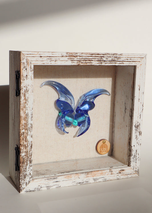 Perfectly Imperfect 40% off - Blue Jade Glass Butterfly in 5.5” x 5.5” Shadowbox