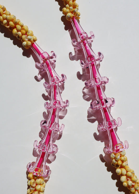 Perfectly Imperfect 40% OFF - Pink Glass Puakenikeni Mongo Shell Lei with 12 Pua