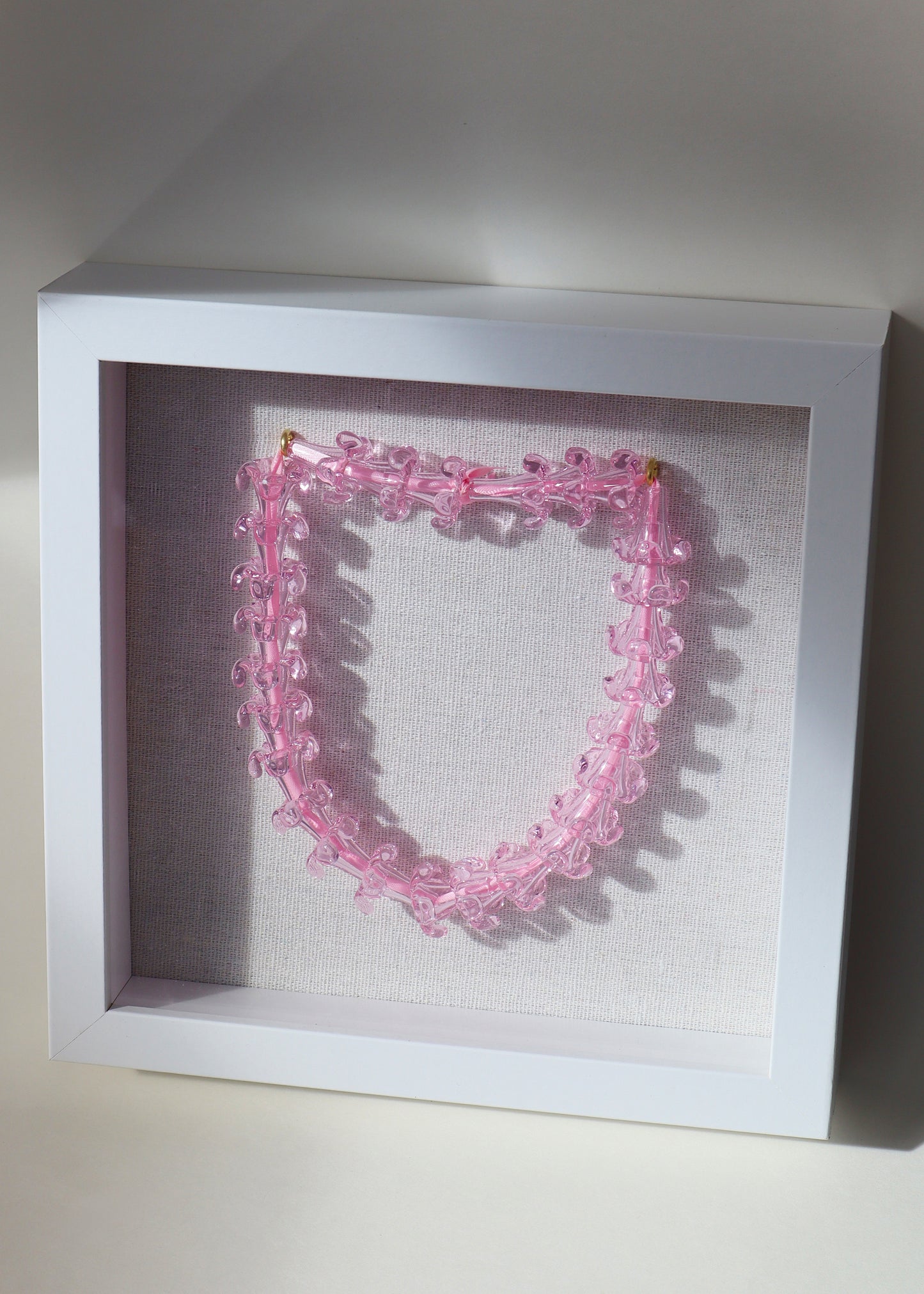Perfectly Imperfect 40% OFF - Pink Puakenikeni Glass Lei in 9" x 9" Shadowbox