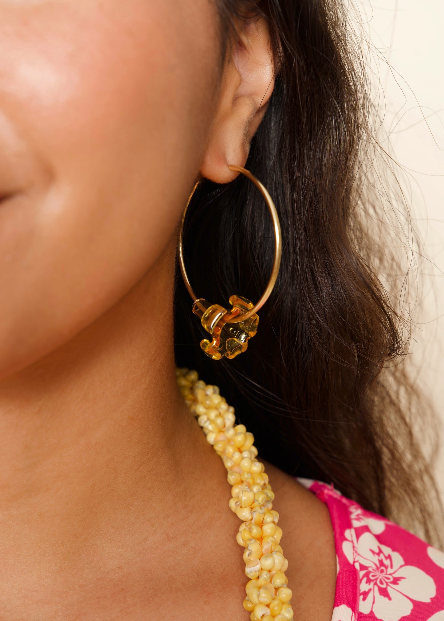 Large Puakenikeni Flower Hoop Earrings