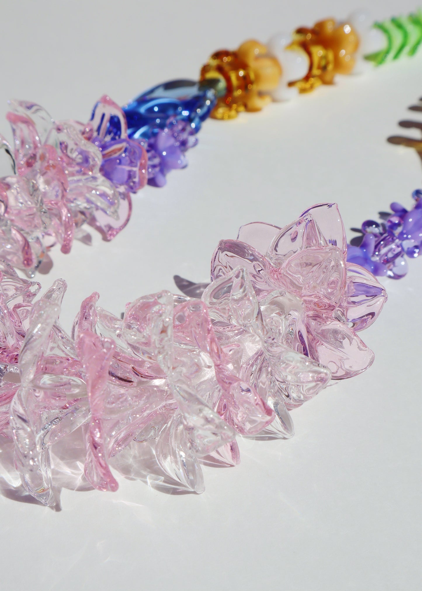 Rainbow Glass Pua Collection Lei with 59 Glass Pua