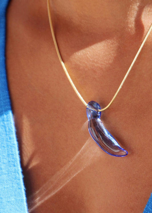 Single Blue Jade Bud Gold Filled Snake Chain Necklace