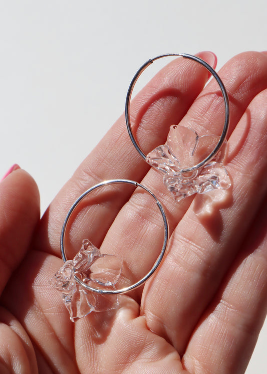 Perfectly Imperfect 40% OFF - Pua Melia Plumeria Sterling Silver Hoop Earrings Clear