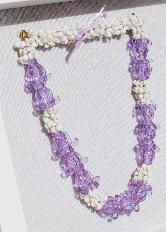 Pua Kalaunu Crown Flower Glass & Shell Lei in 9" x 9" Shadowbox