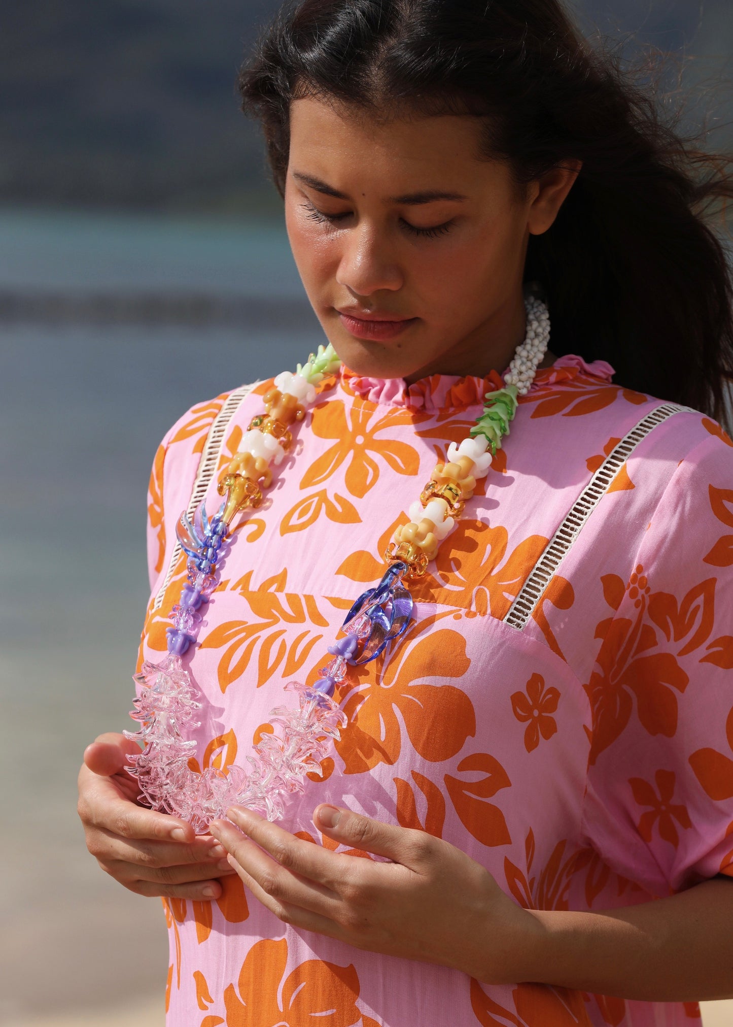 Rainbow Glass Pua Collection Lei with 59 Glass Pua
