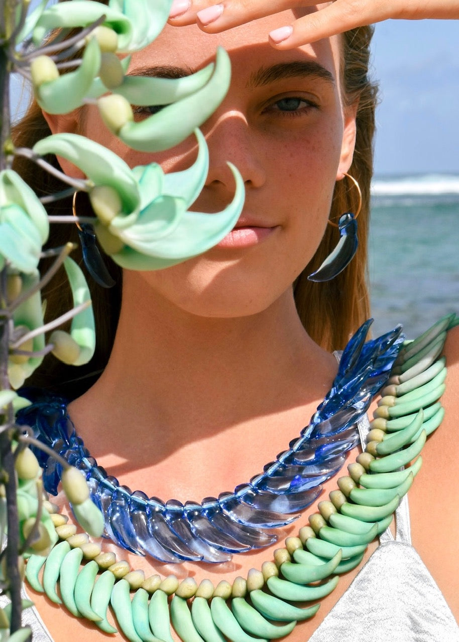 Blue Jade Bud Hoop Earrings