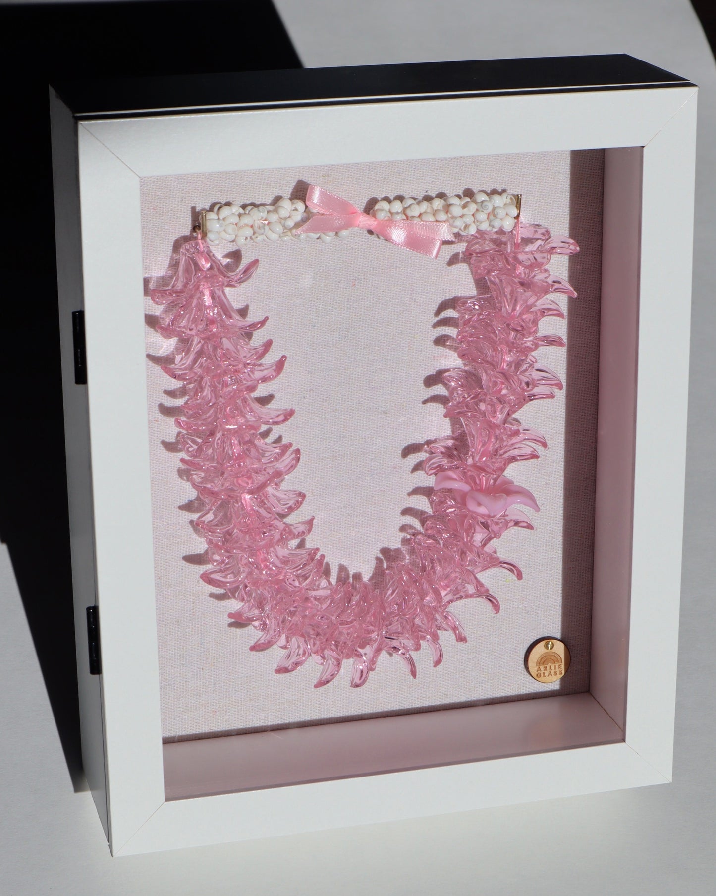 Pua Melia Glass Lei in Shadowbox