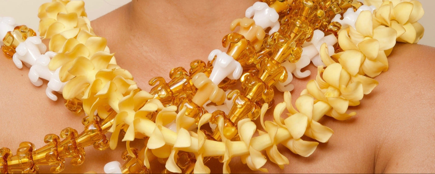 Full Glass Puakenikeni & Mongo Shell Lei with 45 Pua
