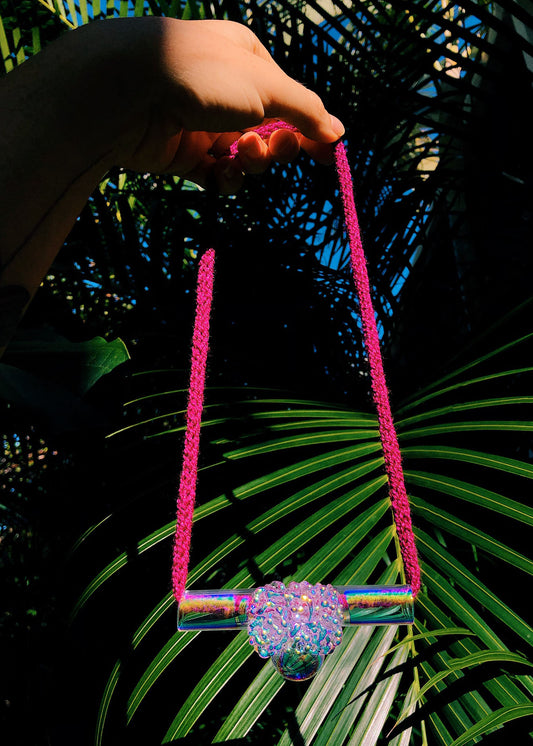 FROM THE ARCHIVES - Aura Cluster Orb Tube Necklace - Fuchsia Knit