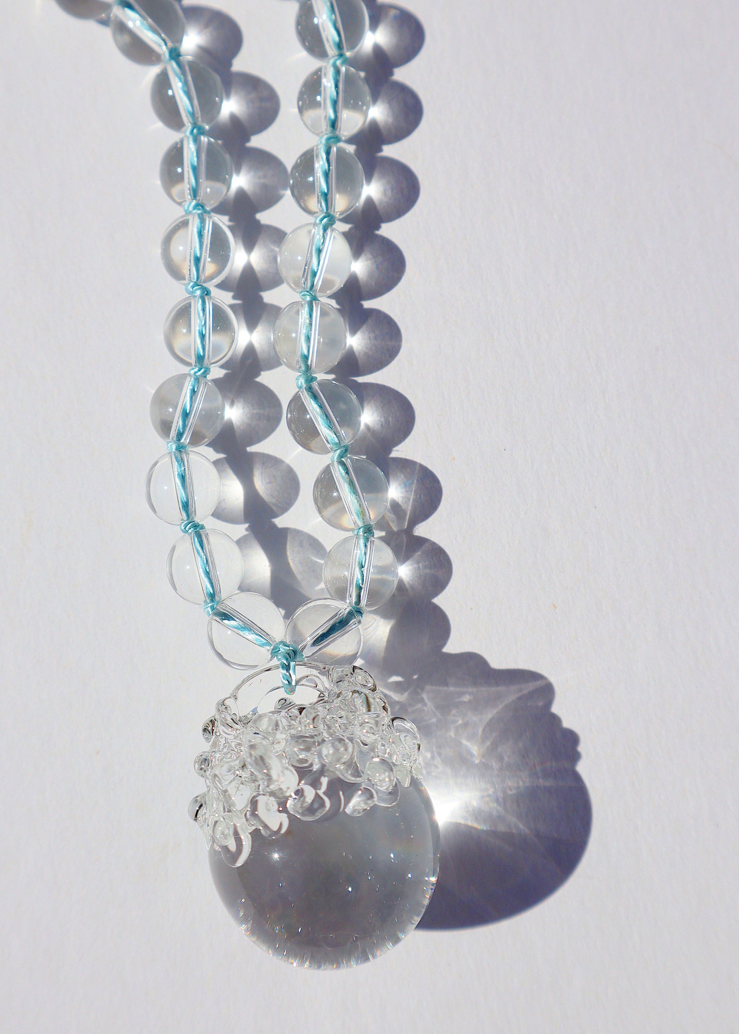 35% OFF SALE - Crystal Ball Mala Necklace - Rose Quartz & Aqua