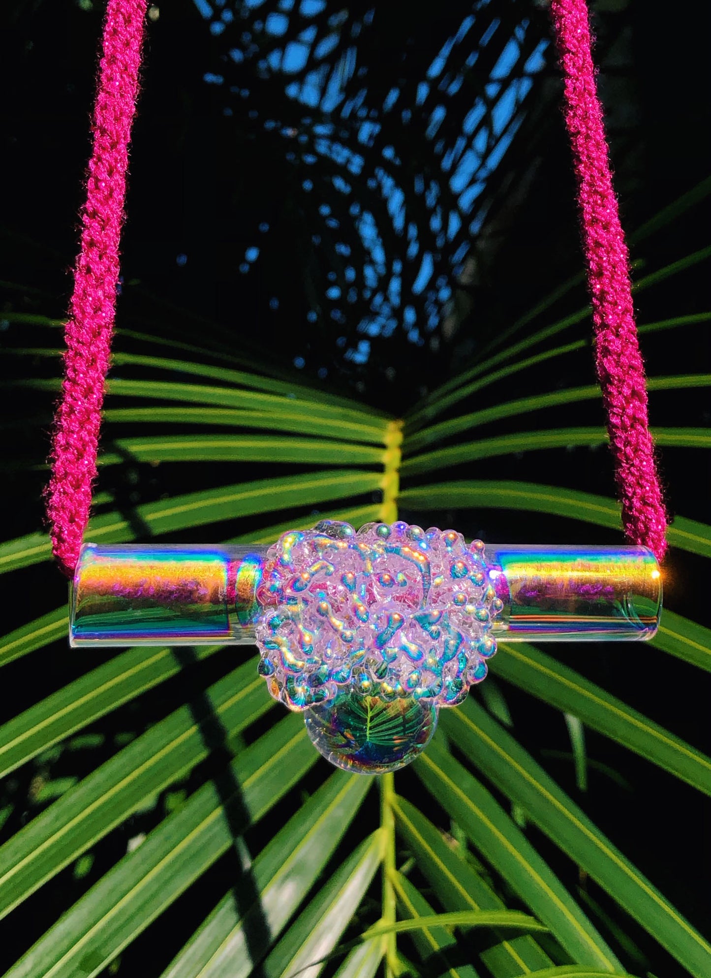 35% OFF SALE - Aura Cluster Orb Tube Necklace - Fuchsia Knit
