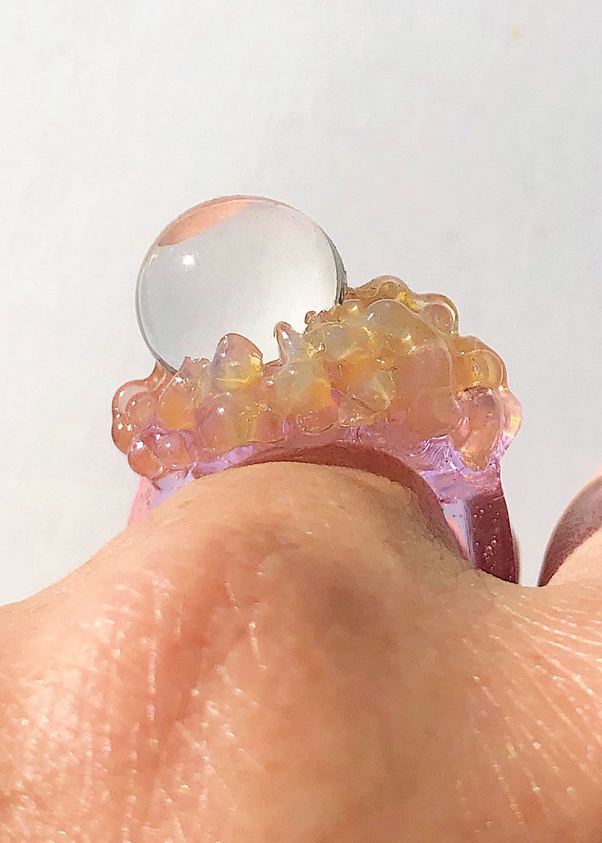 35% OFF SALE - Lilac, Yellow & Clear Glass Cluster Orb Ring // Size 8