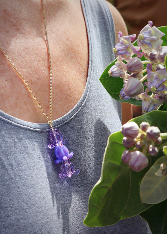 Crown Flower Drop Necklace with 3 Glass Pua