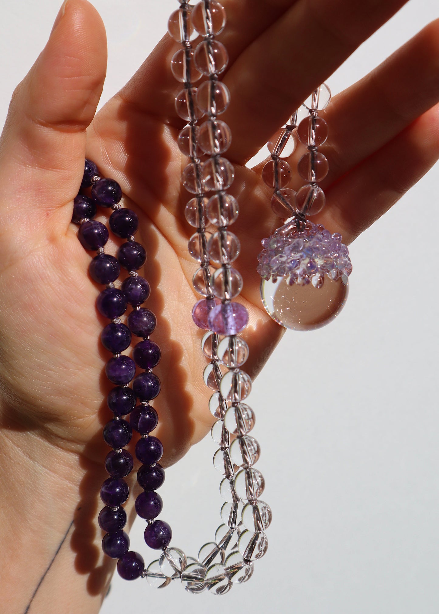 35% OFF SALE - Crystal Ball Mala Necklace - Amethyst