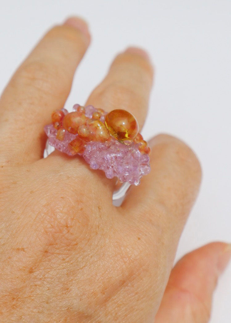FROM THE ARCHIVES - Yellow & Lilac & Orange Glass Cluster Orb Ring // Size 8.25