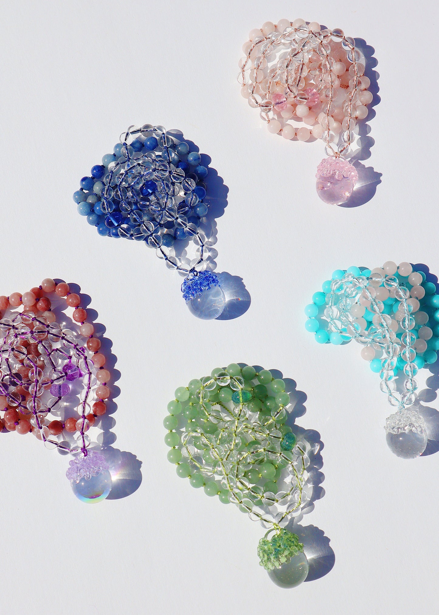 35% OFF SALE - Crystal Ball Mala Necklace - Rose Quartz & Aqua