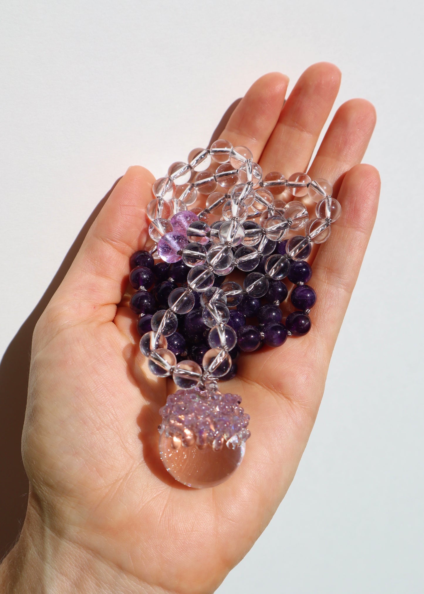 35% OFF SALE - Crystal Ball Mala Necklace - Amethyst