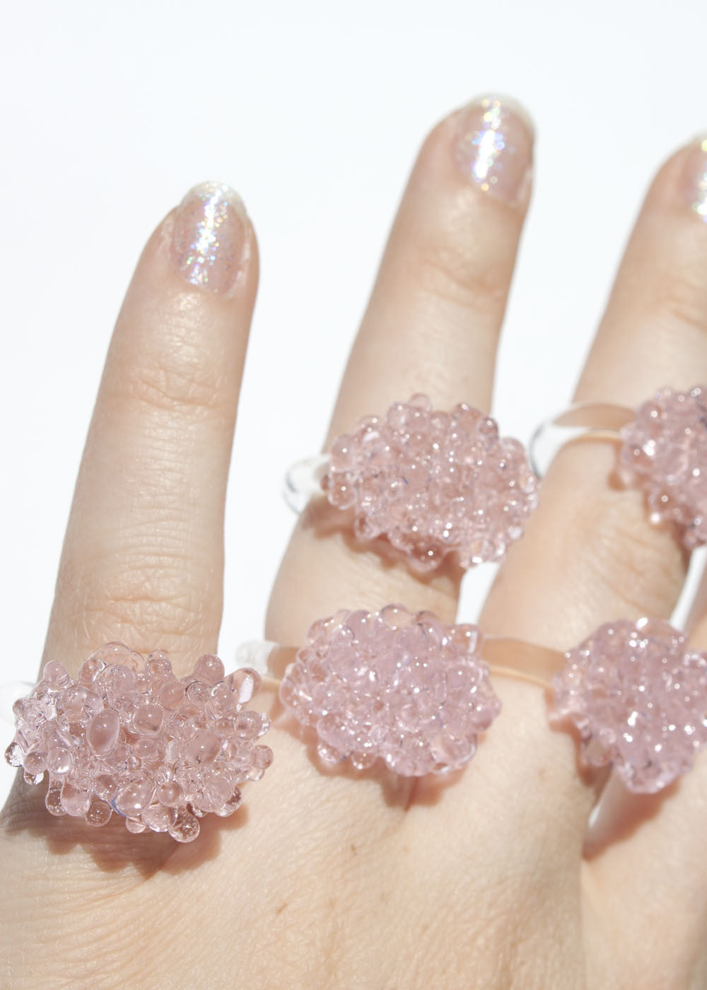 Glass Cluster Ring - Baby Pink