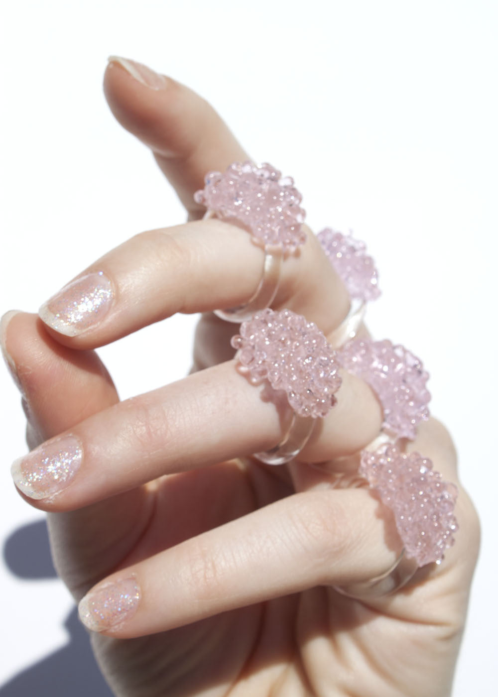 Glass Cluster Ring - Baby Pink