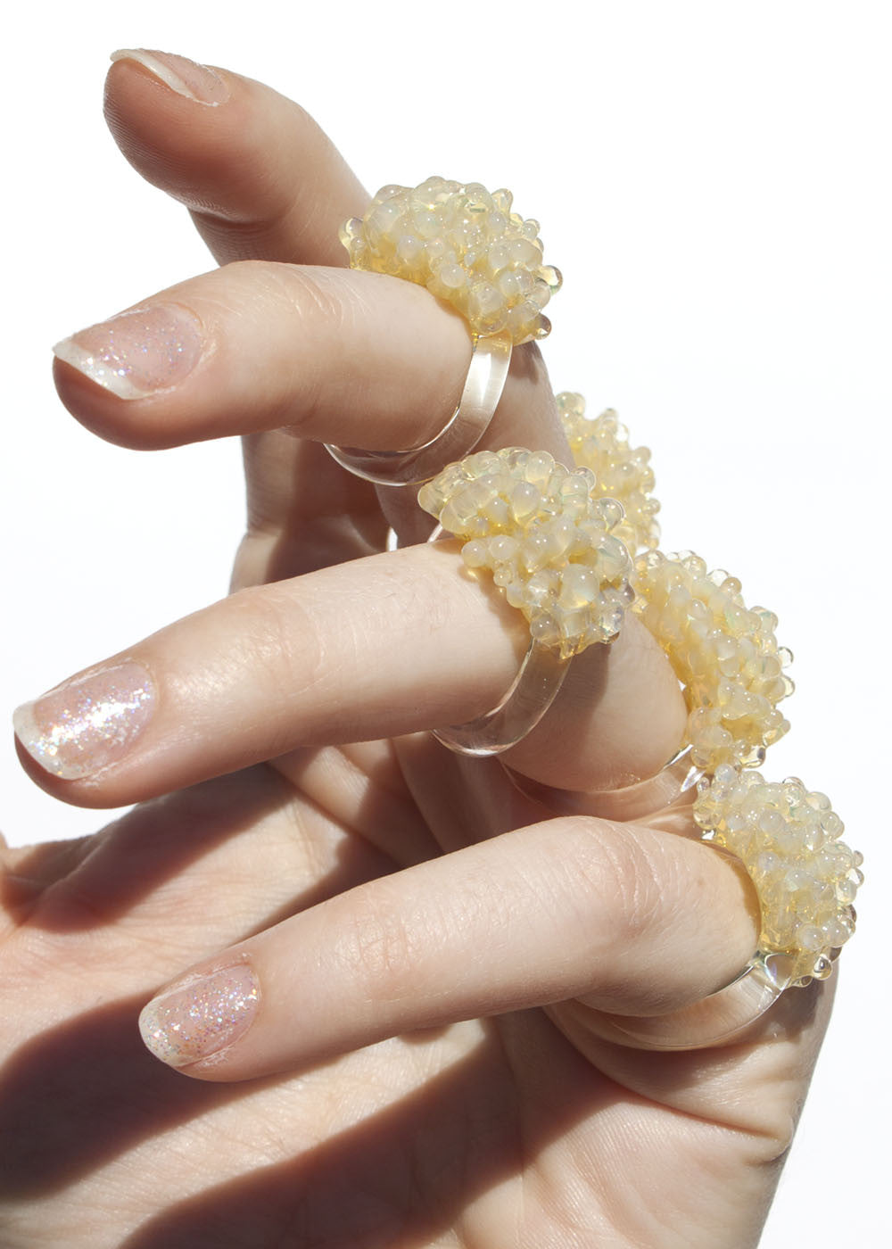 Glass Cluster Ring - Yellow Pearl