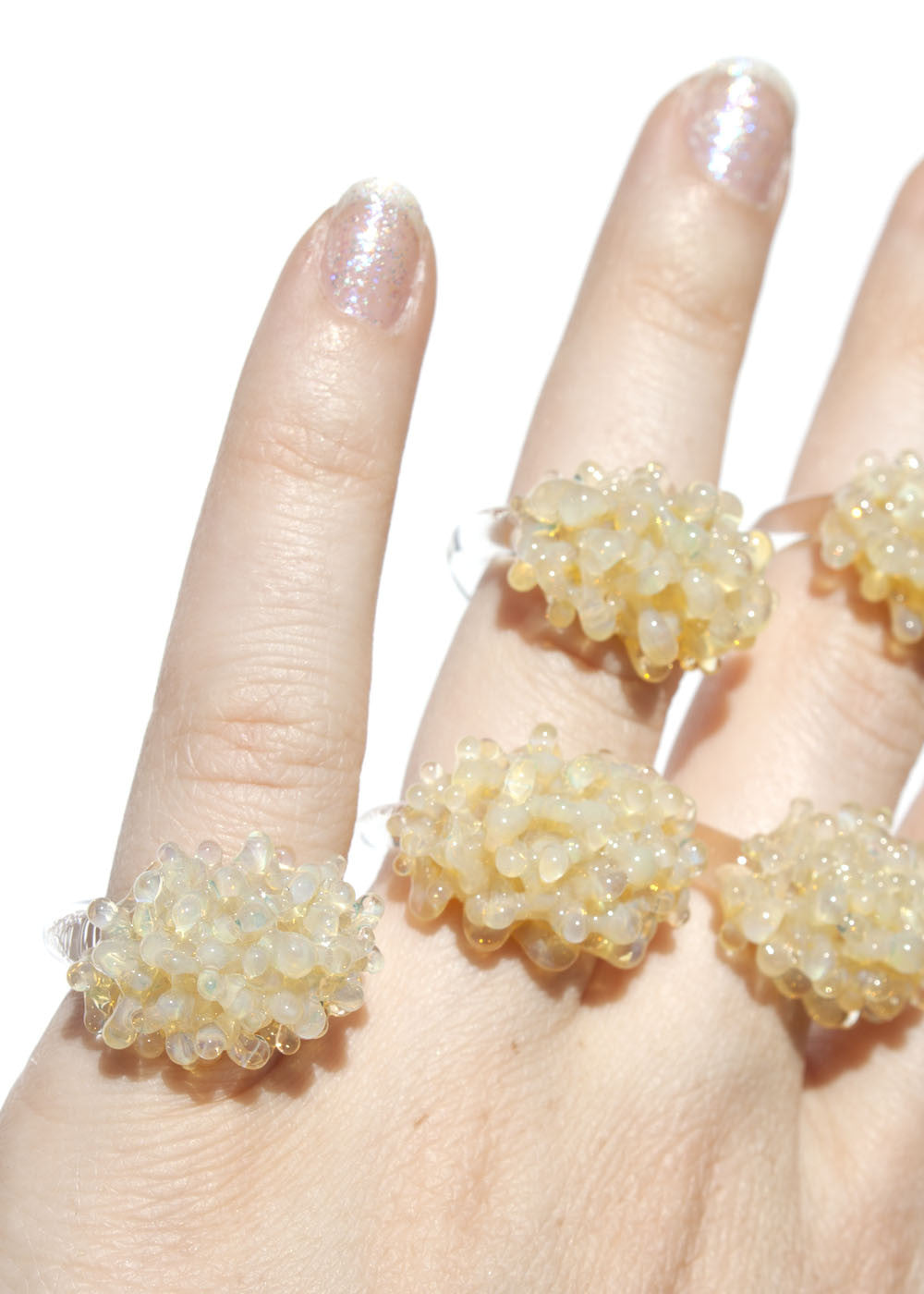 Glass Cluster Ring - Yellow Pearl