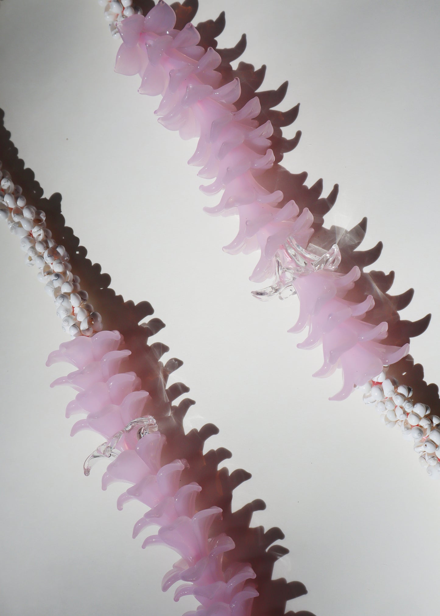 Perfectly Imperfect 40% OFF - Milky Pink Glass Pua Melia Plumeria Mongo Shell Lei with 30 Pua
