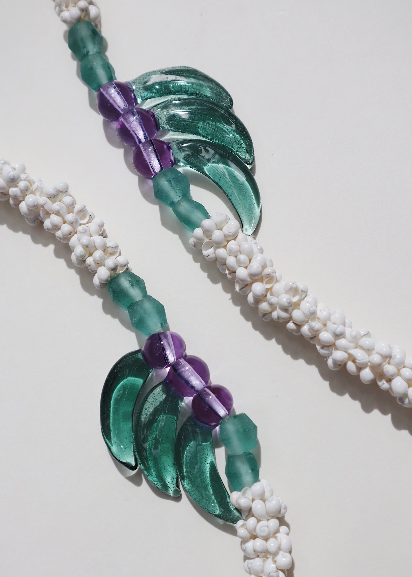 Perfectly Imperfect 40% OFF - Glass Blue Jade Mongo Shell Lei with 6 Pua