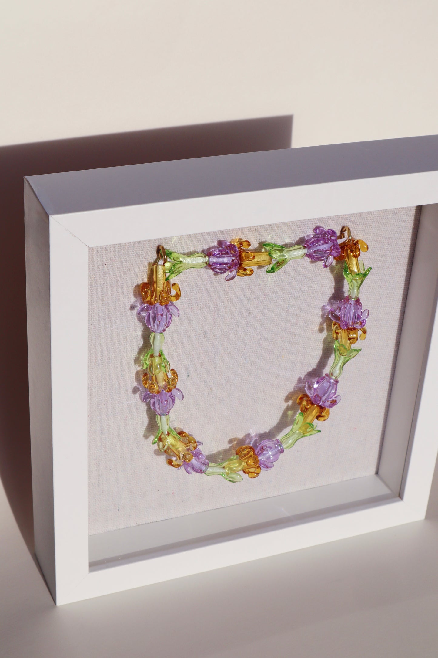 Perfectly Imperfect 40% OFF - Crown Flower, Pakalana & Puakenikeni Glass Lei in 9" x 9" Shadowbox