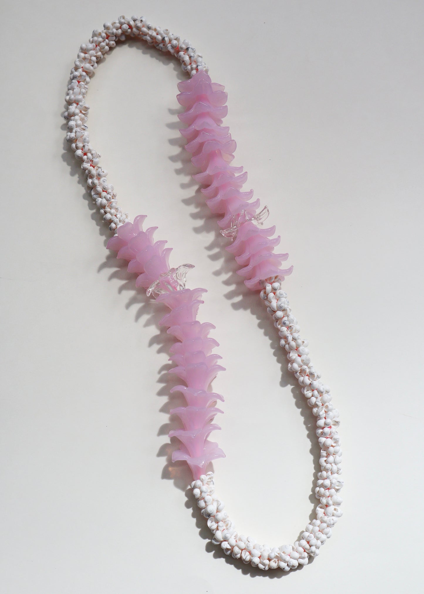 Perfectly Imperfect 40% OFF - Milky Pink Glass Pua Melia Plumeria Mongo Shell Lei with 30 Pua