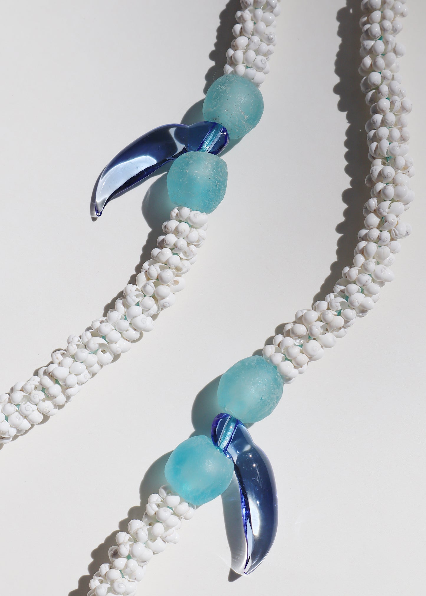 Perfectly Imperfect 40% OFF - Glass Blue Jade Mongo Shell Lei with 2 Pua