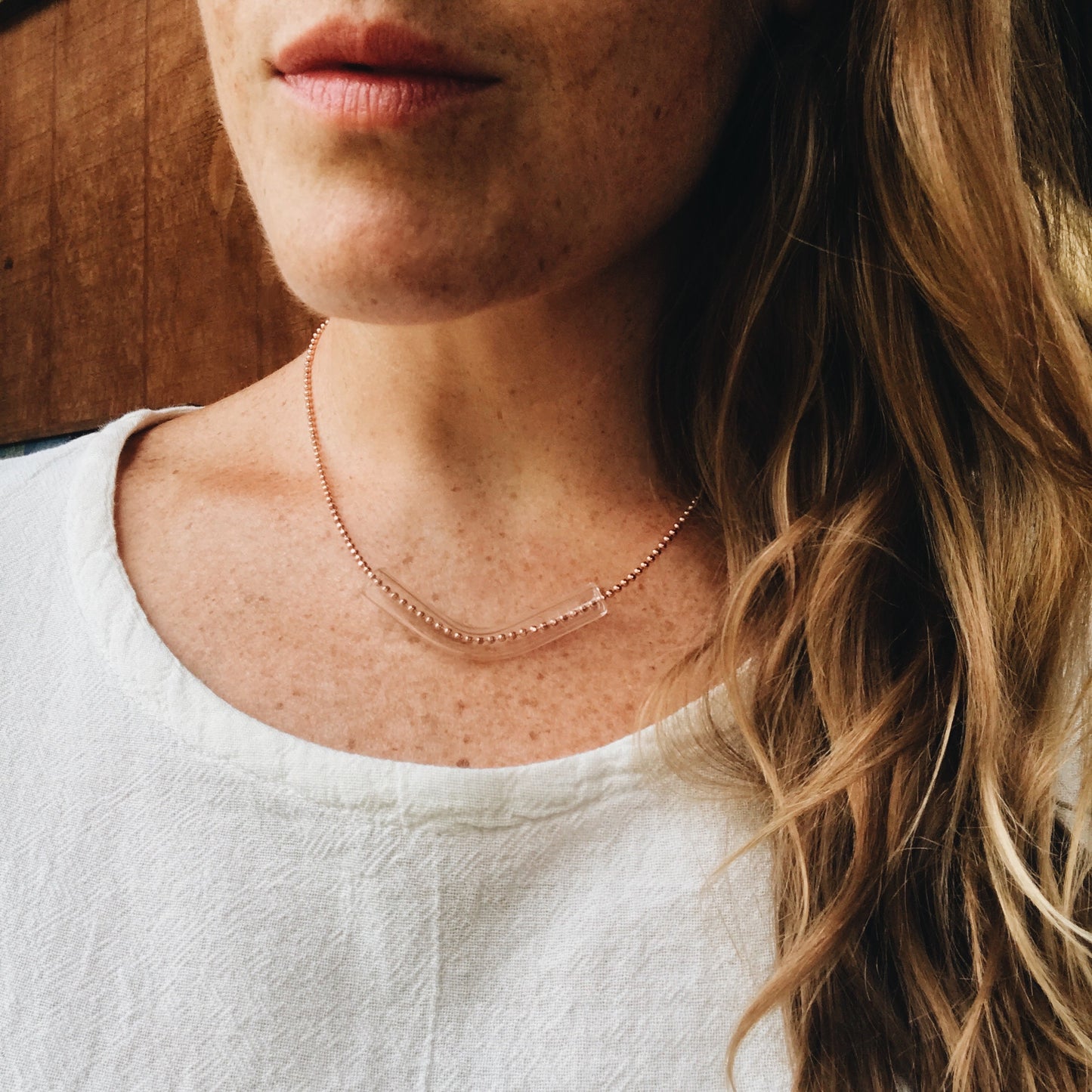 FROM THE ARCHIVES - Clear Tube Necklace on Rose Gold 18"