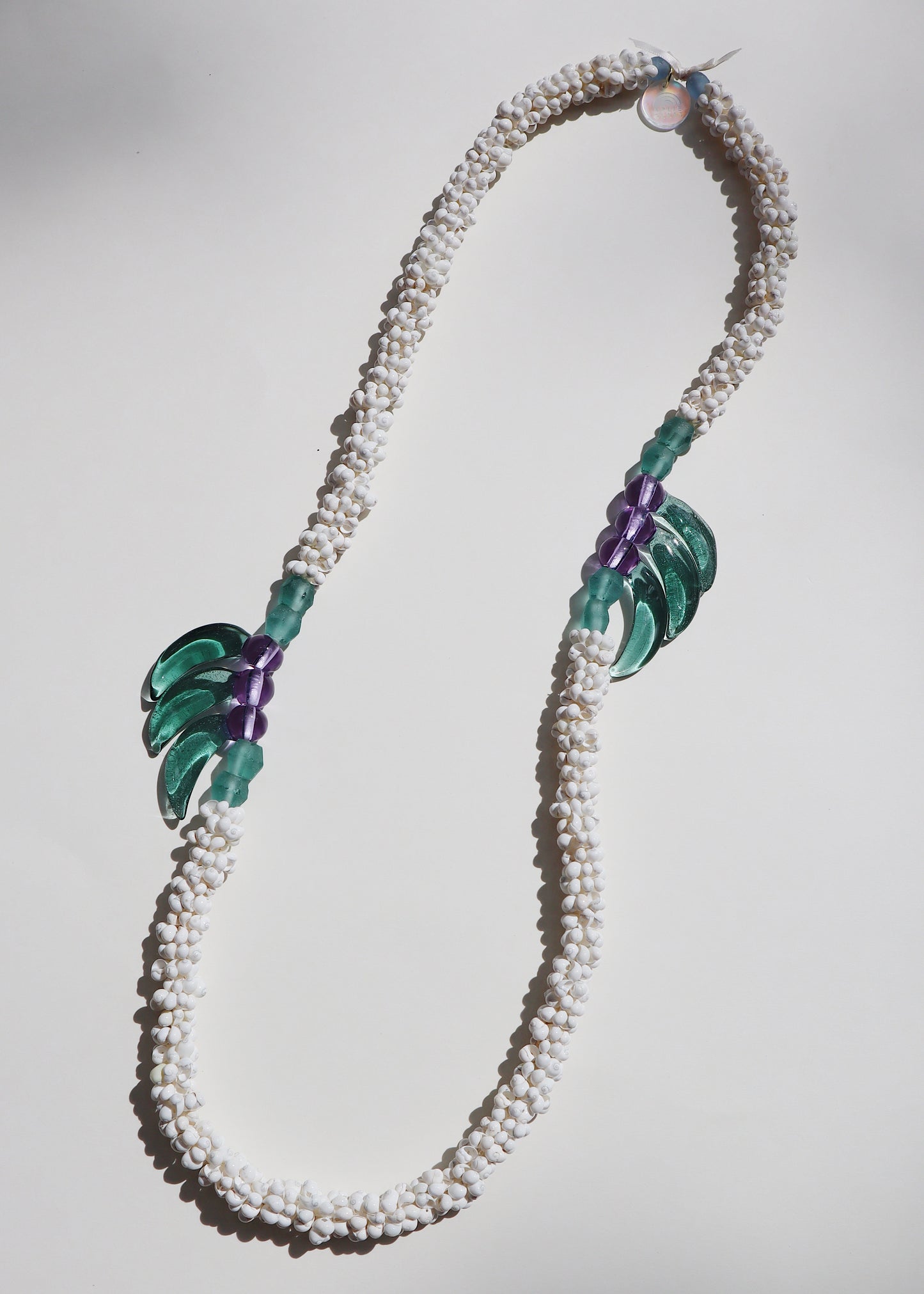 Perfectly Imperfect 40% OFF - Glass Blue Jade Mongo Shell Lei with 6 Pua