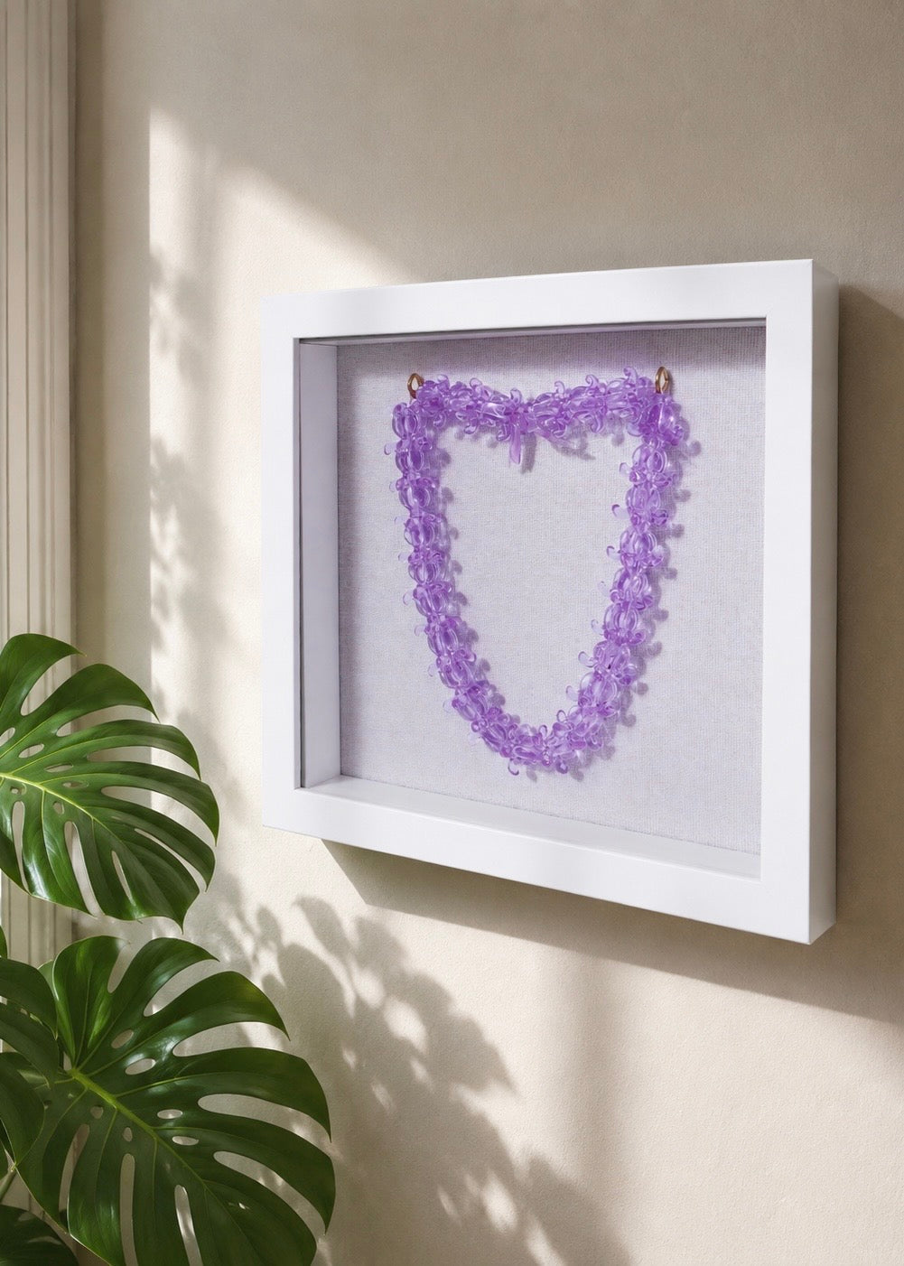 Pua Kalaunu Crown Flower Glass Lei in 9" x 9" Shadowbox