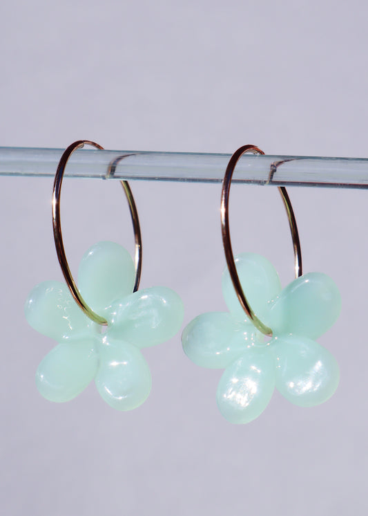 Pua Melia Plumeria Hoop Earrings in Jade