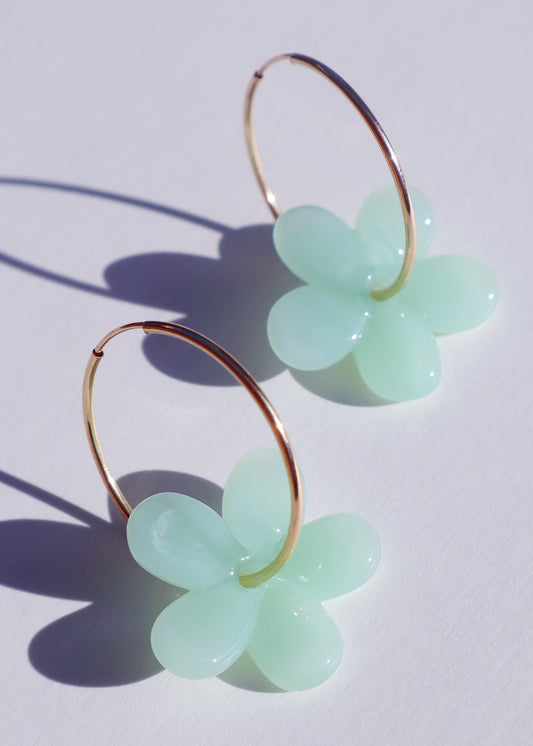 Pua Melia Plumeria Hoop Earrings in Jade