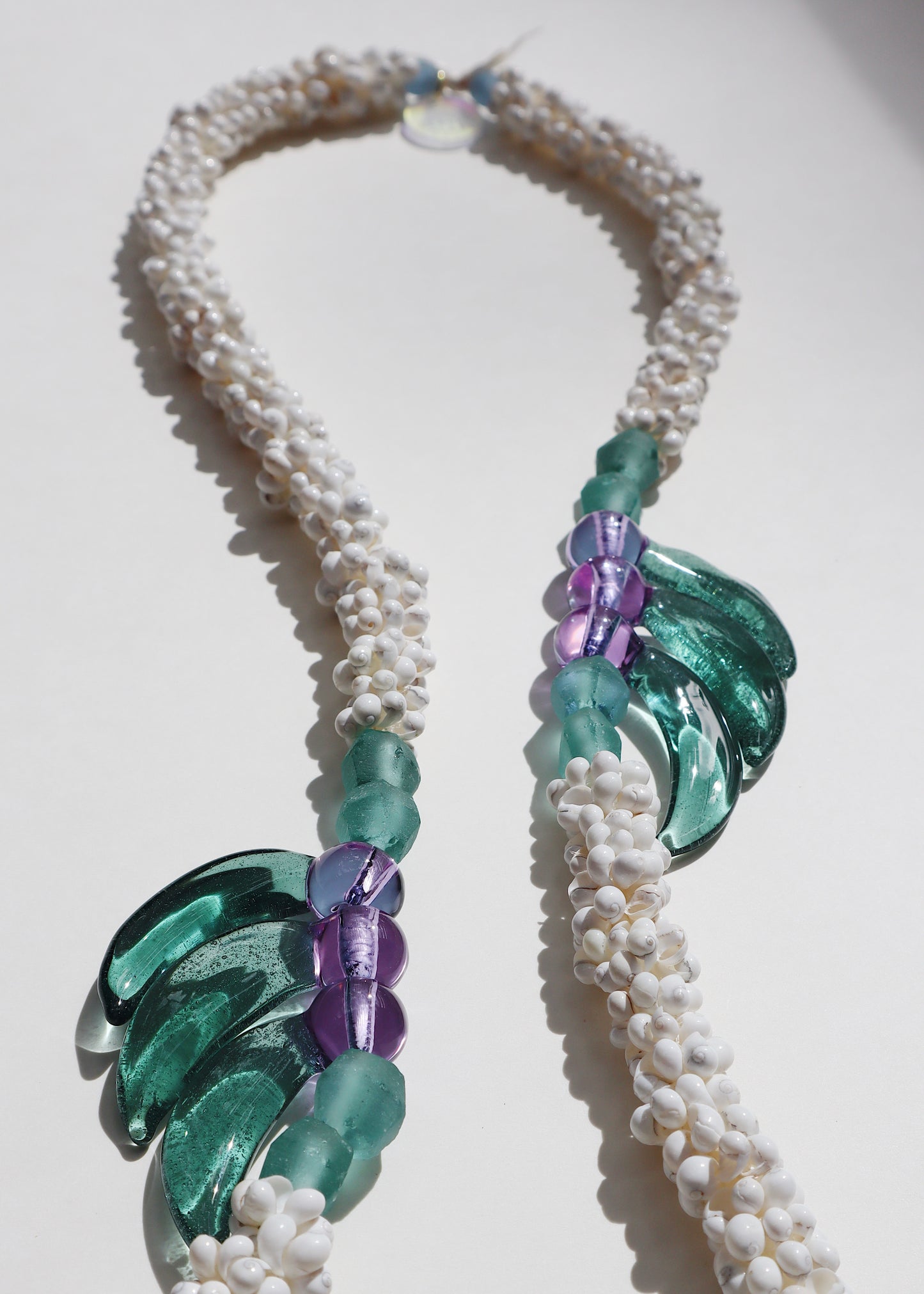 Perfectly Imperfect 40% OFF - Glass Blue Jade Mongo Shell Lei with 6 Pua
