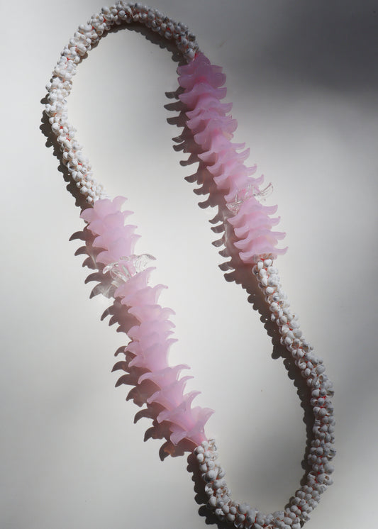 Perfectly Imperfect 40% OFF - Milky Pink Glass Pua Melia Plumeria Mongo Shell Lei with 30 Pua